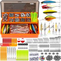 Conjunto de equipamentos de pesca PLUSINNO 353 unidades com caixa de equipamento de água doce