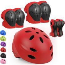 Conjunto de equipamentos de proteção KUYOU Kids Helmet, joelheiras, cotoveleiras vermelhas