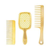 Conjunto De Escova De Cabelo Desembaraçante Profissional Dourado Para Massagem No Couro Cabeludo 1-3