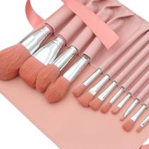 Conjunto de escova de maquiagem de madeira rosa claro + u p pack, 12pc Conjunto de escova de maquiagem de madeira rosa claro + u p pack, 12pc
