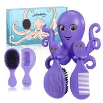 Conjunto de escova e pente para bebê Ninabella, cerdas macias, roxo