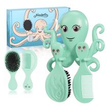 Conjunto de Escova e Pente para Cabelo de Bebê Ninabella com Cerdas Macias e Suporte