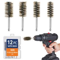 Conjunto de escovas de aço inoxidável para furadeira com haste hexagonal de 1/4”