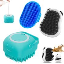 Conjunto de escovas de banho para cães Comotech 3 unidades com dispensador de shampoo azul Conjunto de escovas de banho para cães Comotech 3 unidades com dispensador de shampoo azul
