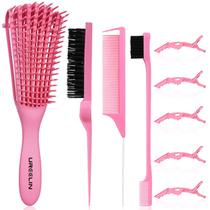 Conjunto de escovas de cabelo UREELIN Detangling com escova Teasing & Edge Pink