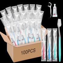 Conjunto de escovas de dentes descartáveis Maxcheck 100 com pasta de dente e fio dental Conjunto de escovas de dentes descartáveis Maxcheck 100 com pasta de dente e fio dental