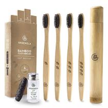 Conjunto de escovas de dentes GREENZLA Bamboo com cerdas macias, pacote com 4 estojos