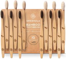 Conjunto de escovas de dentes GREENZLA Bamboo para adultos com estojo e fio dental, pacote com 12 Conjunto de escovas de dentes GREENZLA Bamboo para adultos com estojo e fio dental, pacote com 12