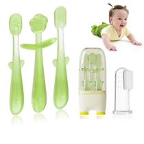 Conjunto de escovas de dentes para bebês Fokiibo Silicone com copo 0-18M amarelo