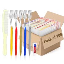 Conjunto de escovas de dentes skourvut, pacote de 100, com pasta de dente e pente Conjunto de escovas de dentes skourvut, pacote de 100, com pasta de dente e pente