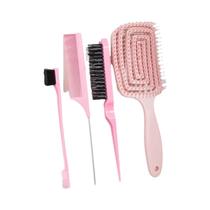 Conjunto De Escovas De Massagem Relaxantes E Elásticas 5 Peças, Escova De Cabelo Oca, Ferramentas De