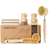 Conjunto de escovas de prato de bambu DEBETOOL 6 peças com esponja de coco Conjunto de escovas de prato de bambu DEBETOOL 6 peças com esponja de coco