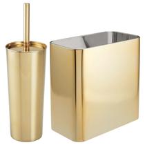Conjunto de escovas e cestos de lixo para vasos sanitários mDesign Modern Brass Conjunto de escovas e cestos de lixo para vasos sanitários mDesign Modern Brass