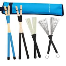 Conjunto de Escovas para Bateria HDRELEODY 4 Pares Metal, Nylon, Bambu e Bétula Conjunto de Escovas para Bateria HDRELEODY 4 Pares Metal, Nylon, Bambu e Bétula