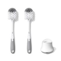 Conjunto de escovas para garrafas OXO Tot Grey com limpador de mamilos com suporte, pacote com 2 Conjunto de escovas para garrafas OXO Tot Grey com limpador de mamilos com suporte, pacote com 2