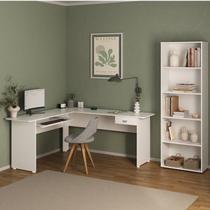 Conjunto de Escritório 2 Peças 1 Escrivaninha e 1 Estante com 5 Prateleiras Multy Branco Conjunto de Escritório 2 Peças 1 Escrivaninha e 1 Estante com 5 Prateleiras Multy Branco