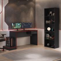 Conjunto de Escritório 2 Peças 1 Mesa Gamer com Led 1 Estante 5 Prateleiras Multy Conjunto de Escritório 2 Peças 1 Mesa Gamer com Led 1 Estante 5 Prateleiras Multy