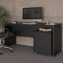 Conjunto De Escritório 2 Peças Mesa Gaveteiro 2 Gavetas Tund - Preto Preto