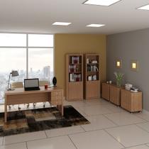 Conjunto de Escritório com 2 Armarios 2 Portas e 5 Prateleiras, 3 Gaveteiros 1 Gaveta e Mesa 3 Gavetas MDP Amendoa
