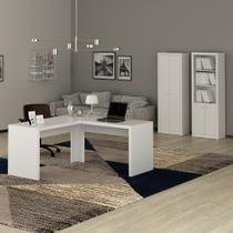 Conjunto de Escritório com 2 Armários 2 Portas e Mesa para Escritório Angular em L 157,3cm MDP Branco Tecnomobili Conjunto de Escritório com 2 Armários 2 Portas e Mesa para Escritório Angular em L 157,3cm MDP Branco Tecnomobili