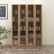 Conjunto de Escritório com 2 Armários com 2 Portas de Vidro e 5 Prateleiras MDP Amêndoa Tecnomobili Cor:Amêndoa