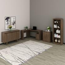Conjunto de Escritório com 2 Balcões, Estante e Mesa Formato em L com 2 Gavetas MDP Rústico Tecnomobili Conjunto de Escritório com 2 Balcões, Estante e Mesa Formato em L com 2 Gavetas MDP Rústico Tecnomobili