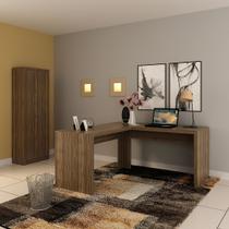 Conjunto de Escritório com Armário 2 Portas 5 Prateleiras e Mesa Angular em L 157,3cm MDP Nogal Tecnomobili