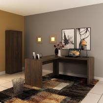 Conjunto de Escritório com Armário 2 Portas 5 Prateleiras e Mesa Angular em L 157,3cm MDP Rústico Tecnomobili