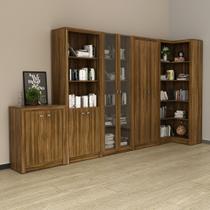 Conjunto de Escritório com Balcão, 2 Armários, 1 Armário 2 Portas de Vidro, 1 Armário de Canto MDP Nogal Tenomobili