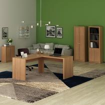 Conjunto de Escritório com Balcão, 2 Armários e Mesa Angular em L 157,3cm MDP Amêndoa Tecnomobili