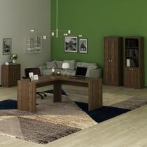 Conjunto de Escritório com Balcão, 2 Armários e Mesa Angular em L 157,3cm MDP Nogal Tecnomobili