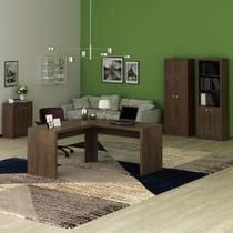 Conjunto de Escritório com Balcão, 2 Armários e Mesa Angular em L 157,3cm MDP Rústico Tecnomobili Conjunto de Escritório com Balcão, 2 Armários e Mesa Angular em L 157,3cm MDP Rústico Tecnomobili