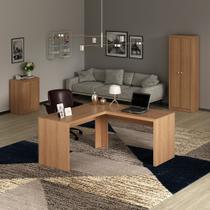 Conjunto de Escritório com Balcão 2 Portas, Armário 2 Portas e Mesa Angular em L 157,3cm MDP Amêndoa Tecnomobili