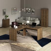 Conjunto de Escritório com Balcão 2 Portas, Armário 2 Portas e Mesa Angular em L 157,3cm MDP Nogal Tecnomobili