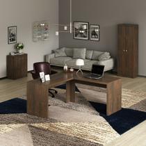 Conjunto de Escritório com Balcão 2 Portas, Armário 2 Portas e Mesa Angular em L 157,3cm MDP Rústico Tecnomobili Conjunto de Escritório com Balcão 2 Portas, Armário 2 Portas e Mesa Angular em L 157,3cm MDP Rústico Tecnomobili