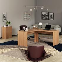 Conjunto de Escritório com Balcão 2 Portas e 1 Prateleira e Mesa Angular em L 157,3cm MDP Amêndoa Tecnomobili