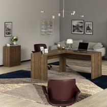 Conjunto de Escritório com Balcão 2 Portas e 1 Prateleira e Mesa Angular em L 157,3cm MDP Amêndoa Tecnomobili Conjunto de Escritório com Balcão 2 Portas e 1 Prateleira e Mesa Angular em L 157,3cm MDP Amêndoa Tecnomobili