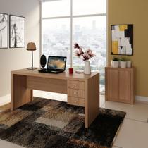 Conjunto de Escritório com Balcão 2 Portas e Mesa 155cm com 3 Gavetas Reversível MDP Amêndoa Tecnomobili Conjunto de Escritório com Balcão 2 Portas e Mesa 155cm com 3 Gavetas Reversível MDP Amêndoa Tecnomobili