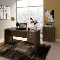 Conjunto de Escritório com Balcão 2 Portas e Mesa 155cm com 3 Gavetas Reversível MDP Nogal Tecnomobili