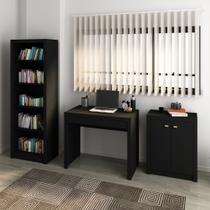 Conjunto de Escritório com Balcão 2 Portas , Estante com 5 Prateleiras e Mesa com 1 Gaveta MDP Preto Tecnomobili Cor:Pr