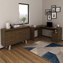 Conjunto de Escritório com Balcão 3 portas e Mesa 138,5cm Formato em L com 2 Gavetas MDP Nogal Tecnomobili Conjunto de Escritório com Balcão 3 portas e Mesa 138,5cm Formato em L com 2 Gavetas MDP Nogal Tecnomobili