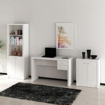 Conjunto de Escritório com Balcão 60cm, Armário Alto com 2 Portas e Mesa 117cm com 2 Gavetas MDP Branco Tecnomobili