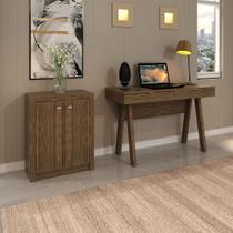 Conjunto de Escritório com Balcão 60cm e Escrivaninha Cavalete 120cm com 2 Gavetas MDP Nogal Tecnomobili
