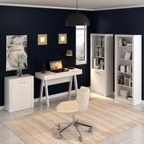 Conjunto de Escritório com Balcão, Estante , Armário e Escrivaninha Cavalete 120cm com 2 Gavetas MDP Branco Tecnomobili Conjunto de Escritório com Balcão, Estante , Armário e Escrivaninha Cavalete 120cm com 2 Gavetas MDP Branco Tecnomobili