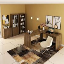 Conjunto de Escritório com Balcão, Estante, Armário e Mesa Angular em L 157,3cm MDP Nogal Tecnomobili