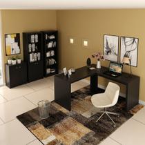 Conjunto de Escritório com Balcão, Estante, Armário e Mesa Angular em L 157,3cm MDP Preto Tecnomobili