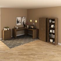 Conjunto de Escritório com Balcão, Estante com 5 Prateleiras, Armário 2 Portas e Mesa MDP Nogal Tecnomobili