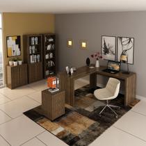 Conjunto de Escritório com Balcão, Estante, Gaveteiro, Armário e Mesa Angular em L 157,3cm MDP Nogal Tecnomobili