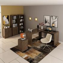 Conjunto de Escritório com Balcão, Estante, Gaveteiro, Armário e Mesa Angular em L 157,3cm MDP Rústico Tecnomobili