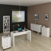 Conjunto de Escritório com Balcão, Estante, Gaveteiro , Balcão com 3 portas e Mesa 127cm MDP Branco Tecnomobili